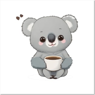 cute koala bear with coffee Posters and Art